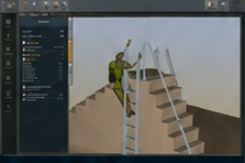 Simulation Builder module: soldier climbing a ladder beside a staircase in the task editor